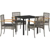 vidaXL Möbel 5-teiliges Garten-Dining-Set mit Kissen Grau Poly-Rattan - Gartenstühle 3380821