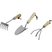 Galaflor Kleingeräte Set aus Edelstahl mit Holzgriff 3 Teile