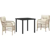 vidaXL Möbel 3-teiliges Garten-Essset mit Kissen Beige Poly-Rattan - Gartenstühle 3380225