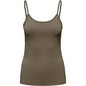 ONLY Spaghettitop "ONLEA S/L NEW SINGLET JRS NOOS", Damen, Gr. M, grün (canteen), Jersey, Obermaterial: 94% Polyamid, 6% Elasthan, unifarben, regular fit hüftlang, Rundhals, Tops Spaghettitop