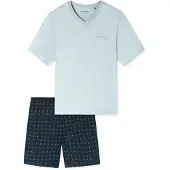 Schiesser Shorty "Comfort Essentials", Herren, Gr. 58, blau (805, blau), Single Jersey, Obermaterial: 100% Baumwolle, Basic kurz, V-Ausschnitt, Homewear-Sets Shorty, mit aufgesetzter Brusttasche