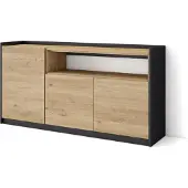 Skraut Home Sideboard, Highboard, 156x37x80cm, 3 Türen, Wohnzimmer, Küche, Eiche Schwarz