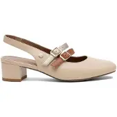 MACIEJKA Beige Leder Slingback Pumps, 5 cm Blockabsatz, verstellbare Schnallen, elastischer Fersenriemen