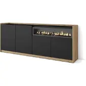 Skraut Home Sideboard, Highboard, 207x37x80cm, 4 Türen, Elektrokamin., Schwarz Eiche