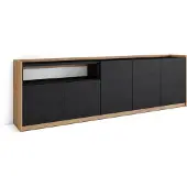 Skraut Home Sideboard, Highboard, 260x37x80cm, 5 Türen, Wohnzimmer, Küche, Schwarz Eiche
