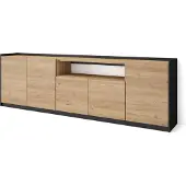 Skraut Home Sideboard, Highboard, 260x37x80cm, 5 Türen, Wohnzimmer, Küche, Eiche Schwarz