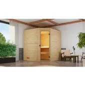 Weka Sauna "Massivholzsauna VALIDA Eck 2" Blockbohlen, Eckeinstieg, moderne Ganzglastür