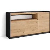 Skraut Home Sideboard, Highboard, 156x37x80cm, 3 Türen, Wohnzimmer, Küche, Eiche Schwarz