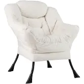 Costway Sessel gepolstert, Relaxsessel mit Armlehnen & Seitentasche, Loungesessel, Fernsehsessel, Ohrensessel, Plüsch Beige