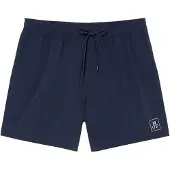 Marc O'Polo Badeshorts "Essentials", Herren, Gr. L, N-Gr, blau (navy), Web, Polyester, unifarben, Badehosen Badeshorts, mit dezentem Logoprint
