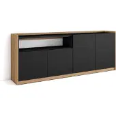 Skraut Home Sideboard, Highboard, 207x37x80cm, 4 Türen, Wohnzimmer, Küche, Schwarz Eiche