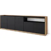 Skraut Home Sideboard, Highboard, 260x37x80cm, 5 Türen, Wohnzimmer, Küche, Schwarz Eiche