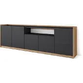 Skraut Home Sideboard, Highboard, 260x37x80cm, 5 Türen, Wohnzimmer, Küche, Schwarz Eiche