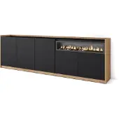 Skraut Home Sideboard, Highboard, 260x37x80cm, 5 Türen, Elektrokamin., Schwarz Eiche