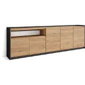 Skraut Home Sideboard, Highboard, 260x37x80cm, 5 Türen, Wohnzimmer, Küche, Eiche Schwarz