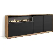 Skraut Home Sideboard, Highboard, 207x37x80cm, 4 Türen, Elektrokamin., Schwarz Eiche