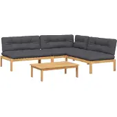 vidaXL 4-tlg. Garten-Sofagarnitur aus Paletten mit Kissen Akazienholz