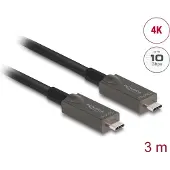 DeLOCK Aktives Optisches USB-C Video + Daten + PD Kabel 3 m, 3 m, USB Typ-C, USB Typ-C, USB 3.2 Gen 2 (3.1 Gen 2), 10 Gbit/s, Schwarz