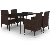 vidaXL 5-tlg. Garten-Essgruppe mit Auflagen Poly Rattan und Glas