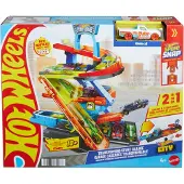 Hot Wheels City Spielset „Mega-Stunt-Garage“ und Die-Cast Spielzeugauto im Maßstab 1:64 mit Sprung über den Abgrund, Fahrzeug- & Schienen-Set, 4 Jahr(e), Kunststoff, Mehrfarbig