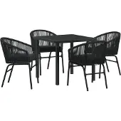 vidaXL Möbel 5-teiliges Garten-Essset Schwarz Poly-Rattan - Gartenstühle 3379346