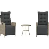 vidaXL 3-tlg. Bistro-Set mit Kissen Hellgrau Poly Rattan