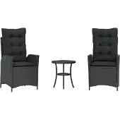 vidaXL 3-tlg. Bistro-Set mit Kissen Schwarz Poly Rattan