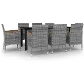 vidaXL 9-tlg. Garten-Essgruppe mit Kissen Poly Rattan und Glas