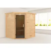 Karibu Sauna Innensauna Mia Eckeinstieg ohne Zubehör 224x184x202 cm mit Dachkranz mit Graphittür