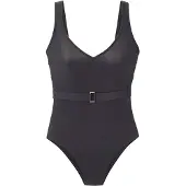 LASCANA Badeanzug , Damen, Gr. 36, Cup C/D, grau (anthrazit), Obermaterial: 82% Polyamid, 18% Elasthan. Futter: 100% Polyester, Badeanzüge Badeanzug, Mit goldfarbener Schnalle