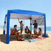 Vevor Strand-Cabana, 2,4 x 2,4 m Strandzelt mit Seitenwand, UPF 50+ Sonnenschutz, Strandpavillon mit Sandsäcken, höhenverstellbarer & tragbarer Sonnenschutz für Familie und Freunde, Blau