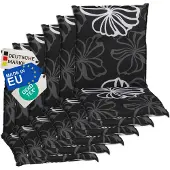 NYVI Gartenstuhl Auflagen Niedriglehner 6er Set Barcelona - UV-Beständig, Atmungsaktiv, Strapazierfähig - Niedriglehnerauflagen Outdoor - Sitzauflagen für Gartenstühle 100x50cm Black Flower