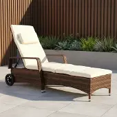 Melko Polyrattan Sonnenliege verstellbar 213×67 cm braun mit Rollen & Polsterauflage