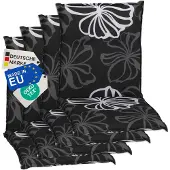 NYVI Gartenstuhl Auflagen Niedriglehner 4er Set Barcelona - UV-Beständig, Atmungsaktiv, Strapazierfähig - Niedriglehnerauflagen Outdoor - Sitzauflagen für Gartenstühle 100x50cm Black Flower