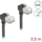 DeLOCK - Patch-Kabel - RJ-45 (M) nach unten abgewinkelt zu RJ-45 (M) nach unten abgewinkelt - 50 cm - 4.5 mm - S/FTP - CAT 6a - geschirmt, halogenfrei - Schwarz
