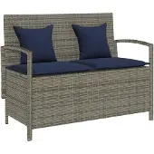 vidaXL Gartenbank mit Stauraum und Kissen Grau Poly Rattan