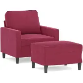 vidaXL Sessel mit Hocker Weinrot 60 cm Samt