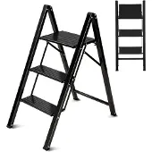 Sekey Aluminium Trittleiter 3 Stufen Klappbar Klappleiter mit breitem Anti-Rutsch-Stufen, Tragbarer Stufenleiter, bis 150 kg
