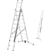 Hailo Leiter HobbyLOT, 3-teilige Alu-Kombileiter, 3 x 9 Sprossen, Lot-System
