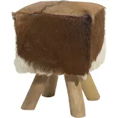 Beliani Hocker Lammfell / Teakholz weiss / braun DALTON