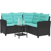 vidaXL Garten-Sofa 2 stk. 5-Sitzanzahl Schwarz und Türkis Poly Rattan