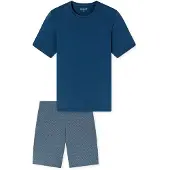 Schiesser Pyjama "Casual Essentials" 0, 2 mit unifarbenem Oberteil und gemusterter Hose