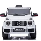 Mercedes G63 AMG Kinder-Elektroauto weiß mit Fernbedienung, LED-Lichtern, 54x62 cm, ab 3 Jahren