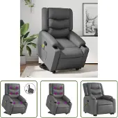 The Living Store Massagesessel mit Aufstehhilfe Grau Kunstleder