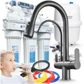 ARI Wasserfilter Set RO7 mit 3-Wege Küchenarmatur Nordic Grafit, 7-stufige Umkehrosmose, Mineralisierung
