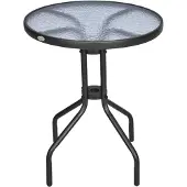 Northio Gartentisch Rund Balkontisch Metall Sicherheitsglas Ø60Xh70Cm Garten Balkon
