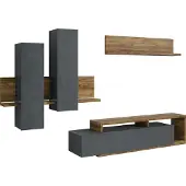Furniture24 Wohnwand Bota 09 Schrankwand Hängeschrank Lowboard Hängeregal Stilvoll Wohnzimmer-Set Mediawand Schwarz