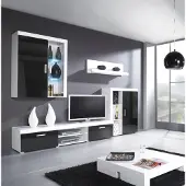 Fun Moebel Wohnwand Schrankwand 4 tlg. YORK Schwarz-Weiss HGL mit LED-Beleuchtung