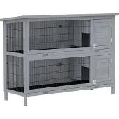 PawHut Hasenstall Kaninchenstall aus Holz mit 2 Etagen Asphaltdach Bodenwanne