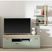 Freiraum Wohnwand >MONIZ< (2-teilig) Salbei / Eiche, Lowboard 156x57x44cm, Wandboard 65x96x26cm